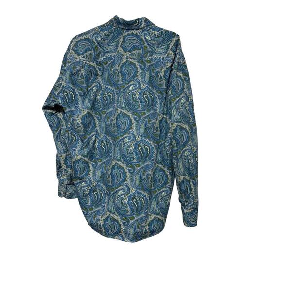 Alan Flusser Blue Green Paisley Button Up Shirt XL Casual Party Preppy Colorful - Picture 5 of 5